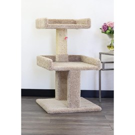 Maykoosh Artisanal Abode Spacious Cat Tree Perch for Large Cats, Durable Carpet Upholstered Cat Play Tower, Sturdy Wood Construction Beige