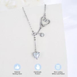 Infinity Heart Stethoscope Necklace for Women, 925 Sterling Silver April Birthstone Medical Nurse Pendant with Y-Drop Chain, Christmas/Thank You Gift for Doctor Nurse RN Medical Professional