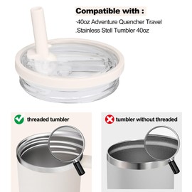 2 Pack 40 oz Tumbler Flip Straw Lid Replacement,Push-Button Flip the Spill Proof Cup Cover,Leak-Proof Water Bottle Parts,Compatible with Cup Quencher-Cream White (Cream White)