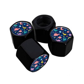 Metal Tire Valve Stem Caps 4 Pack,Car Wheel Stem Caps, Aluminum Universal Air Valve Covers for Cars, Trucks, SUVs, Bikes, Motorcycles, Bicycles(Cute Dinosaurs)