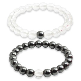 Stocking Stuffers for Teens Coulpe Bracelets for Him and Her Long Distance Bracelets for Couples Elastic Matte Hematite Rose Quartz Beads Bracelets Distance Relationship Bracelets for Boyfriends Girlfriends (Black+White)