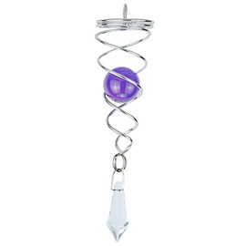 4.5 inch Gazing Ball Spiral Tail, Prefdo Metal Wind Spinner Stabilizer, Crystal Glass Ball Spinning Hanging, Helix Kinetic Silver Twister Garden Decorations(Purple)