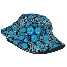 ReLuB Funny Print Bucket Hats, Blue Floral Pattern Reversible Sun Cap Summer Packable Travel Fisherman Hat for Men Women Teens (M), Medium
