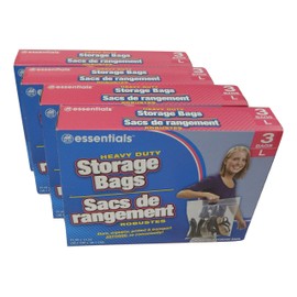 essentials(TM) Heavy Duty Clear Plastic Storage Bags w/Zip-Lock & Carry Handle, 3-Count Large (Pack of 4)