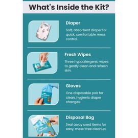 DiapaROO All-in-One Travel Diaper Changing Kit – 5-in-1 Kit Disposable Diaper, Wipes, Gloves & Disposal Bag – Pocket-Sized Emergency Kit for On-The-Go Parents – Compact Disposable Changing Kit Size 2