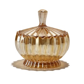 Rxcvkmw Glass Candy Plate with Cover, Crystal Candy Bowl, Fruit Plate, Decorative Bowl (Amber)