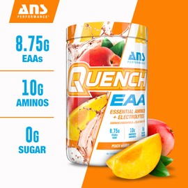 ANS PERFORMANCE QUENCH EAA Aminos + Electrolytes - Complete Blend of 9 EAAs - 10g Total Amino Acids - Vitamins, Antioxidants, Electrolytes - ZERO Sugar, Carbs, Calories (Peach Mango)