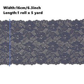 MSCFTFB 5 Yards Width 6.3 Inch Stretch Lace Trim Fabric Elastic Lace Flowers Embroidered Ribbon for Garment Craft Embellishment Wedding Baby Shower Table Decorations (Lavender)