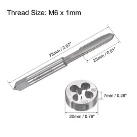 TOP-VIGOR M6 x 1mm Metric Left Hand Tap and Die Set, Machine Thread Tap with Round Threading Die for Making or Repairing Threads on Iron, Copper, Steel and Other Metal Materials