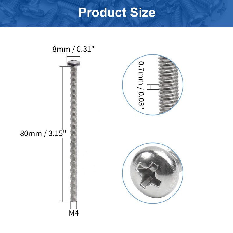 MroMax 10Pcs M4 x 80mm Pan Head Phillips Machine Screws,