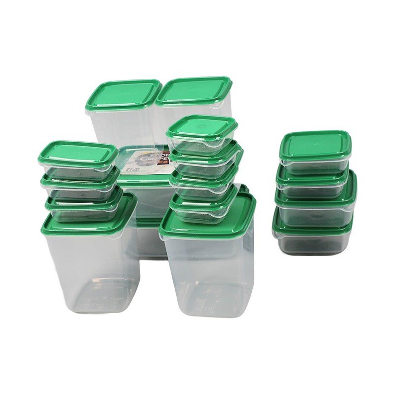 17PCS Food Container Green Fridge Bins Food Grade Plastic Leakage