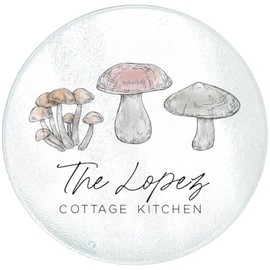Personalization Universe Cottagecore Mushrooms Personalized Round Glass Cutting Board - 12"