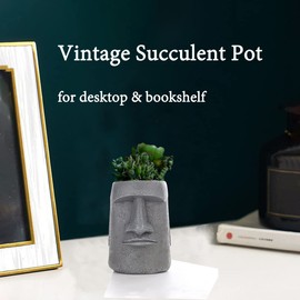 Lifexquisiter Easter Island Moai Head Statue Succulent Planter Pot, Human Face Flower Pot for Desktop Home Decor, Crafted Figurines Pen Holder, Ideal Gift for Kids Parents Friends, Grey