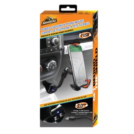 Armor All Power Universal Smartphone Mount, Secures Your Device, Adjusts Up to 360 Degrees for The Ideal Angle, 2 USB Charging Ports: 3.0 Amp, Easy-to-Install: Connect to Your Car’s DC Port for Power