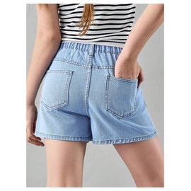 Floerns Girl's Cute Bowknot Print Denim Shorts Elastic Waist Y2k Short Jeans Light Wash 9Y