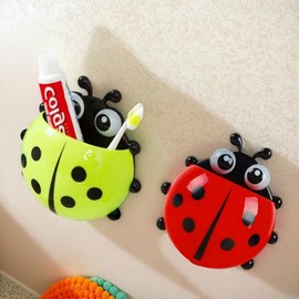 LFRNZS Wall Art Decorative Set of 2, Suction Cup Cute Lady bugs,Suction Cup Wall Sculptures,Suction Toothbrush Holder, Ladybug Wall Decor, Animal Sculpture, 3D Container Ladybird (Red+Green)
