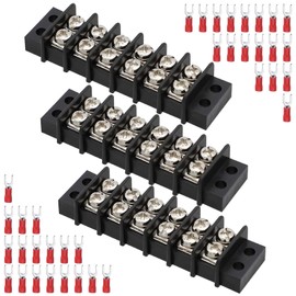 3sets Screw Terminal Strip Block 6 Position，Dual Terminal Blocks with 16-14AWG Insulated Fork Wire Connectors for Electrical Wiring