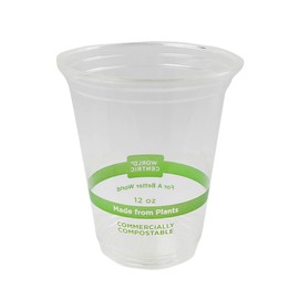 World Centric Compostable Cups 12 oz - Clear Cold Cups Made from Plants - 200 Pack