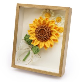 Marvogo Crochet Flowers Photo Frame, Crochet Sunflower and,Daisy, Sunflower Photo Frame,Home & Office for Wall Decor, Office Decor, Desktop Decoration,Finished prod (Yellow)