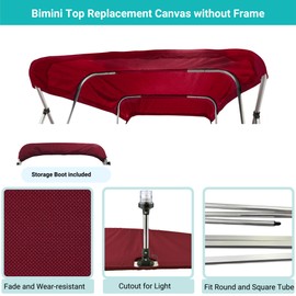 SavvyCraft 4 Bow Bimini Top Replacement Cover 10 Feet Long, Durable Marine Grade Canvas Sun Shade Boat Canopy, Easy Install Zipper Sleeves, 4 Bow 120 inches Long, 91-96 inches Wide, Burgundy Color