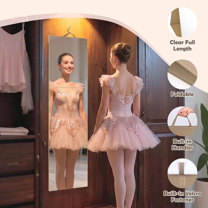 Hanging Portable Foldable Dance Mirror,Acrylic Shatterproof Folding Mirror for Camping,Lightweight