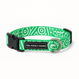 The Stately Hound Adjustable Puppy & Extra Small Toy Dog Nylon Collar – Green, Quick-Release Buckle, Heavy-Duty D-Ring, Waterproof, Breathable for Daily Walks (Green & White, XS Collar)