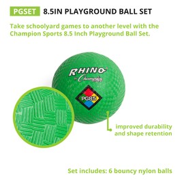 Champion Sports Champion Sports Rhino Playground Ball Set, 8.5"D -Two-Ply, Nylon Wound - Set of 6 Colors