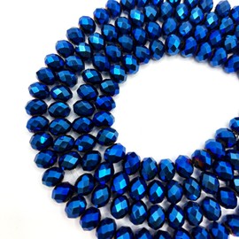 Chuxin 446Pcs Briolette Glass Beads for Jewelry Making, 6mm Faceted Glass Crystal Beads for Bracelets Making, Blue Rondelle Glass Beads Bulk for Crafts Wine Charms Wind Chimes Suncatchers