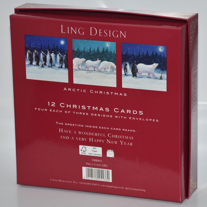 Box of 12 Assorted Festive Winter Animals Square Christmas Cards