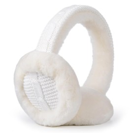Harssidanzar Womens Winter Earmuffs, Sheepskin Earmuffs, Foldable Earmuffs, Outdoor Earwarmer HL303US, White