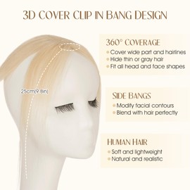SLEEKALON 360° Cover Clip in Human Hair Topper for Women,Platinum Blonde Hair Toppers Hair Pieces for Daily Wear,Lightweight & Invisible(Platinum Blonde)