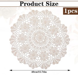 Yuanchu Handmade Crochet Cotton Round Lace Doilies,16Inch Beige Tablecloth Placemat Table Doilies Overlay