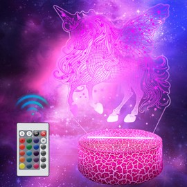 Polemera Unicorn Night Light Gift for Kids, Birthday Unicorn Gifts for Girls, 3D Illusion Lamp with 16 Colors Change by Remote Control, Girls Room Decor, Bedroom Decor, Home Decor