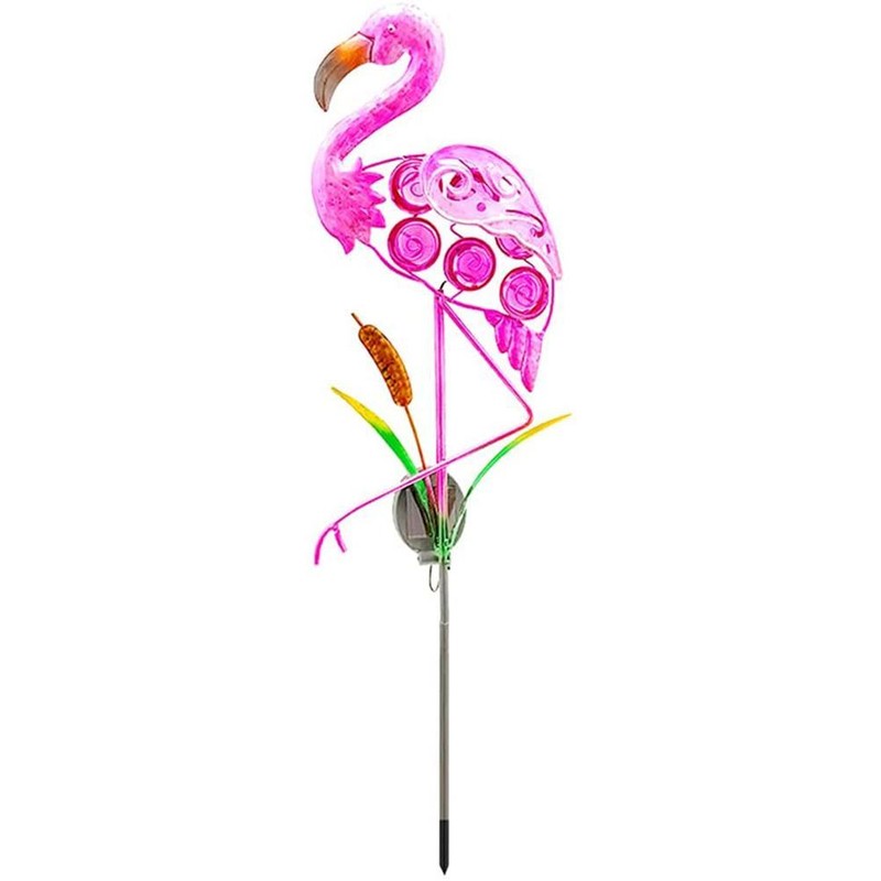 Outdoor Solar Garden Lights Hollow Metal Flamingo Lawn Light LED