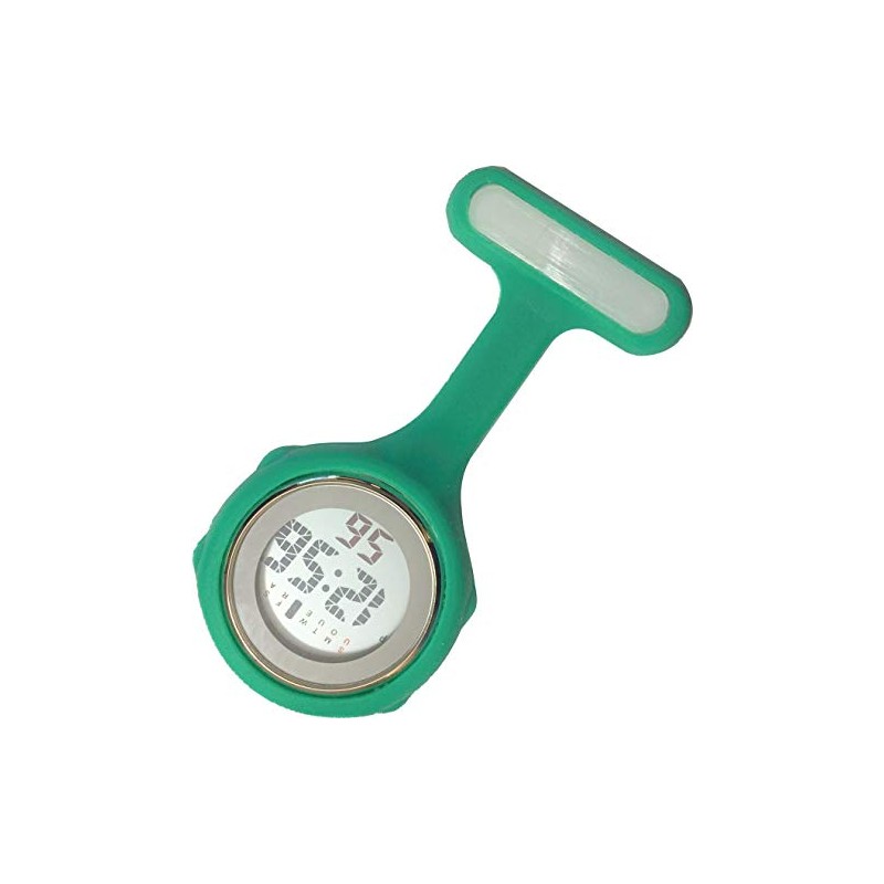 Tamarisk Pin-on Nurse Watch - Multi-Function Digital Display, Green, Digital