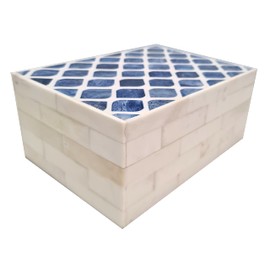 collectiblesBuy Hand Carved Bone Inlay Decorative Box Rectangular Traditional Storage Jewelry Keepsake Organizer Moorish Morocco Design Blue & White
