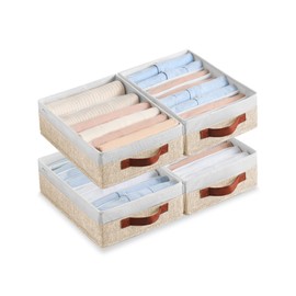 4 PCS T-Shirt Drawer Organizers For Clothing, 8 Grids Shirt Organizer For Closet, Washable Fabric Drawer Organizer, Foldable Dresser Wardrobe Clothes Organizer For T-Shirt (Beige&White, 12.6inch)