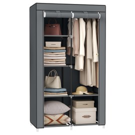 SONGMICS Portable Closet, Clothes Storage Organizer with 6 Shelves, 1 Clothes Hanging Rail, Non-Woven Fabric Closet, Metal Frame, 34.6 x 17.7 x 66.1 Inches, Grey URYG84GY
