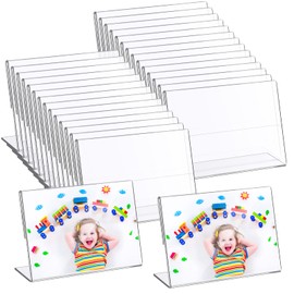Tuanse 48 Pcs 5 x 3.5 Inch Acrylic Frame, Acrylic Sign Holder Clear Picture Holder Horizontal Display Photo Booth Frame with Slanted Back for Home Office Wedding Birthday