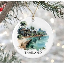 ShelbyShops Thailand Watercolor Ornament, Christmas Keepsake, Gift for Thailand Lover, Travel Souvenir, Housewarming Present - Printed on Both Sides