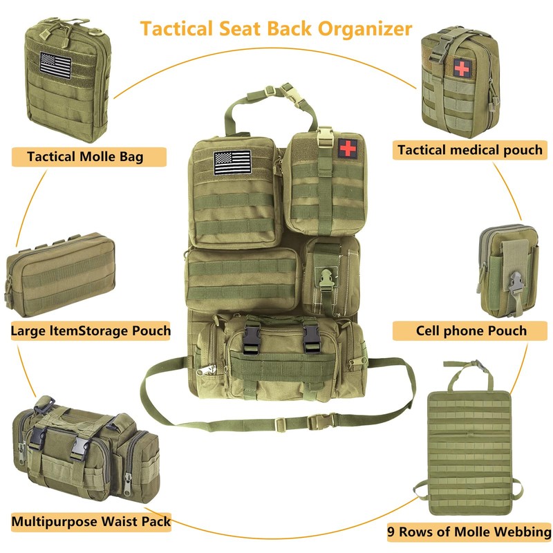 tactical car seat back organizer and storage truck seat covers