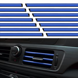 20 Pcs Car Vent Outlet Trim Interior Decoration Strip Chrome PVC Air Conditioner for All Straight of Auto Interior (Blue)