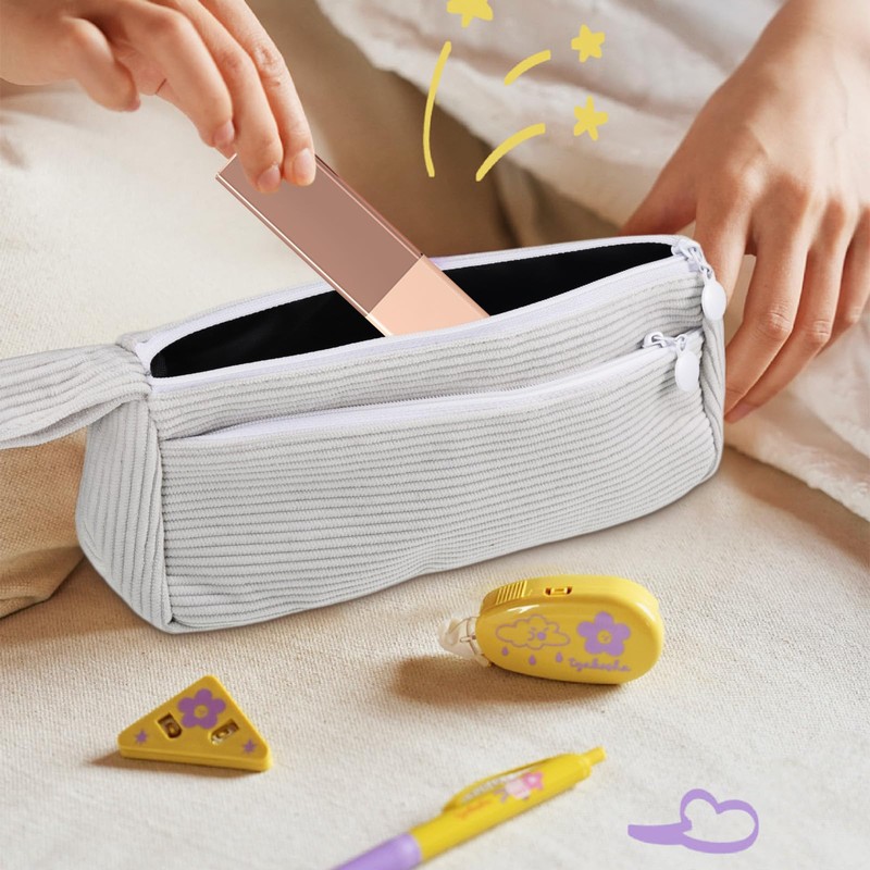 SIWOKJJO Pack of 2 Pencil Case Corduroy Pencil Case Capacity