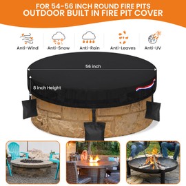 Dosminer Firepit Cover Round Outdoor Built in Stone Fire Pit Cover, 56" Fire Pit Cover Round for In Ground Firepit Black Heavy Duty Waterproof 600D Oxford Firepit Covers Protector