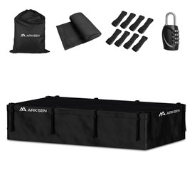 ARKSEN Extra-Wide 42 Cubic Feet Waterproof Rooftop Cargo Carrier Bag Heavy Duty Car Roof Rack Bag for Full-Size Cars w/ 8 Door Hook Straps +1 Combination Lock, 12 Reinforced Straps & Anti-Slip Mat