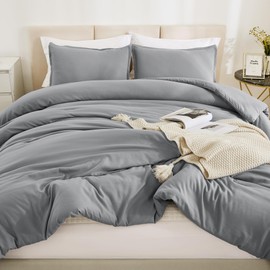 Litanika Comforters Medium Gray California King Size, 3 Pieces Lightweight Solid Bedding Set & Collections, All Season Fluffy Bed Set (104x96In Comforter & 2 Pillowcases)