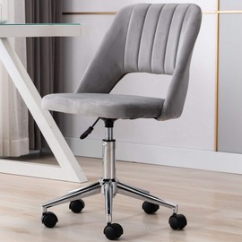 Wahson Grey Velvet Home Office Desk Armless Chair with Wheels, Swivel Vanity Task Chair, Grey