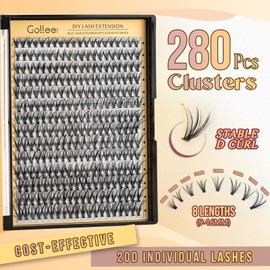 GOLLEE Eyelash Extensions Set, Eyelash Clusters, DIY Eyelash Extensions Kit, Lash Glue, D Curl, Soft Eyelashes (0.07 D 9-16 mm 20D)