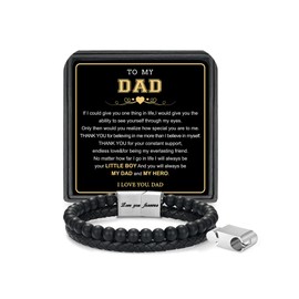 LUXEJEW Gifts for Dad from Son, Anniversary Birthday Gifts for Dad Daddy Father from Son Braided Leather Beaded Bracelets for Men Fathers Day Ideas Gift Unique Birthday Present for Him Father