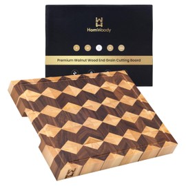 Homwoody 3D Handmade Walnut End Grain Wood Cutting Board - 15"x11"x1" - Charcuterie Board/Cheese Board - Kitchen Gadget